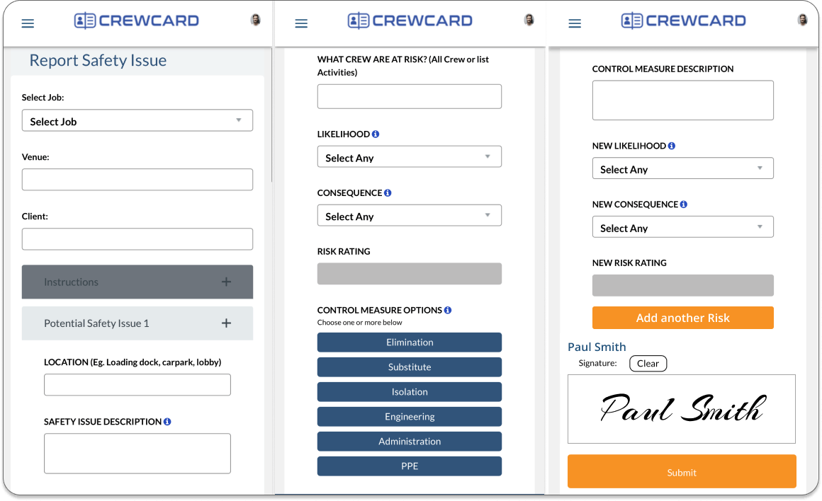 CrewCard makes it easy to report and share hazards and safety issues on a job site. Crew, supervisors, and team leaders can use the app to quickly report any incidents that occur during a shift.