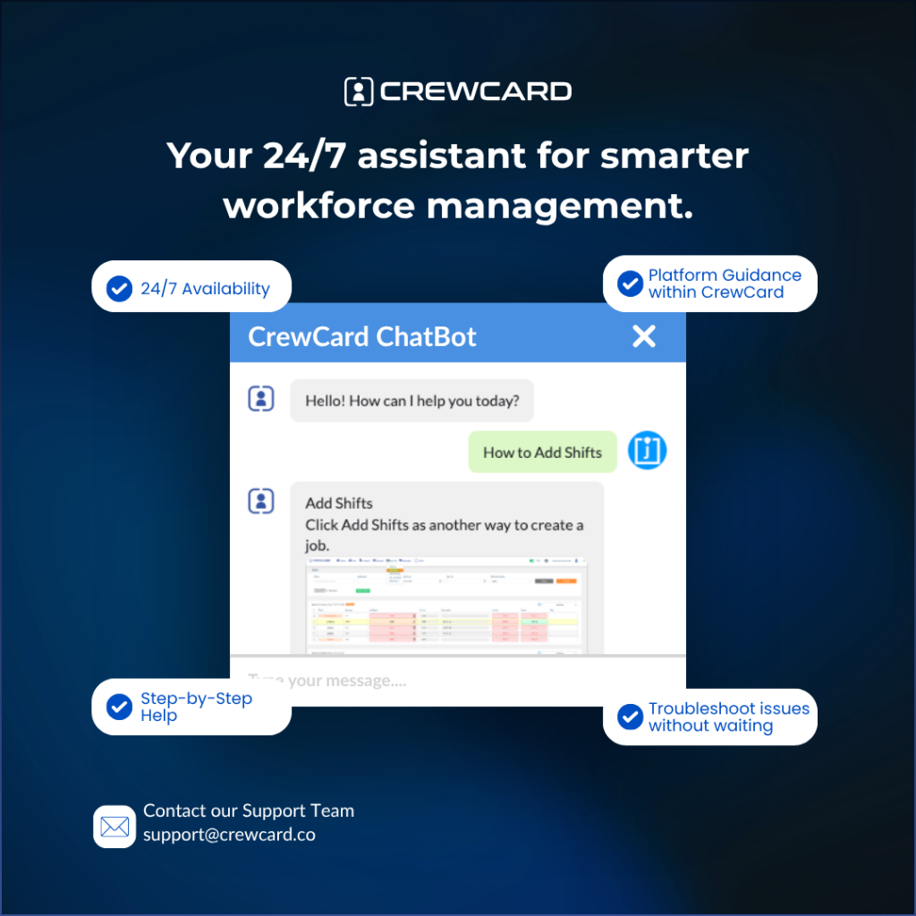 CrewCard AI Chatbot assisting users with platform guidanc