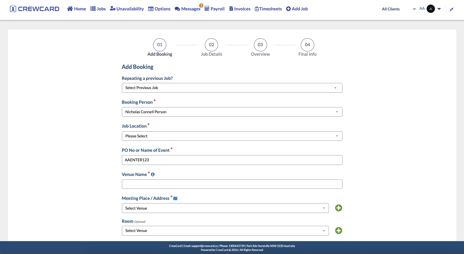 CrewCard client management software client booking