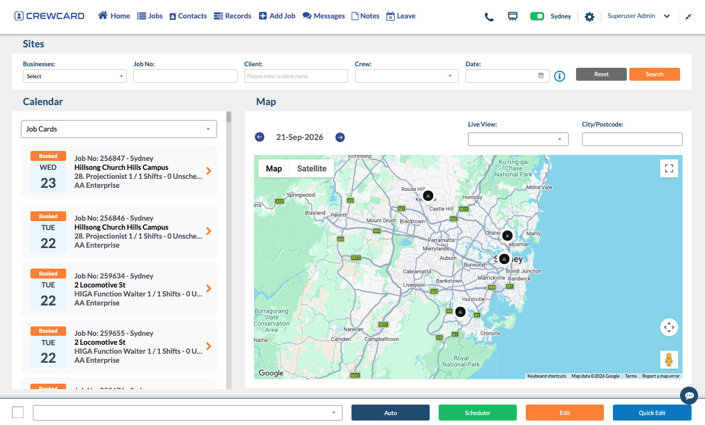CrewCard traffic control sites and dispatch overview